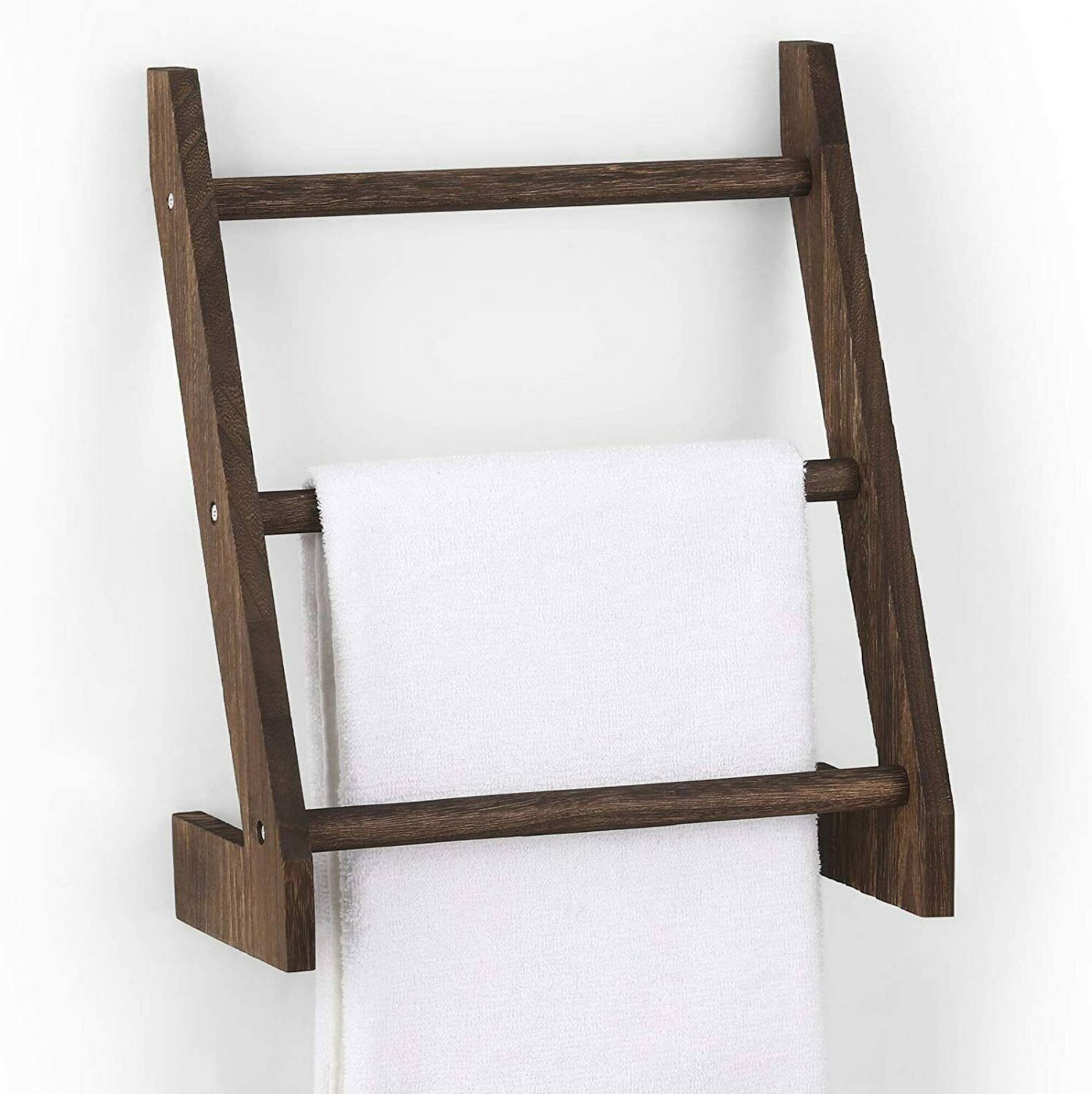 3-Tier Rustic Wood Farmhouse Wall Hanging Ladder Towel Rack